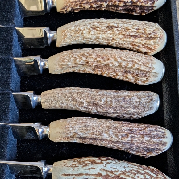 Antique Stag/Antler Horn Steak knives Set 6 Made In England - Picture 4 of 8